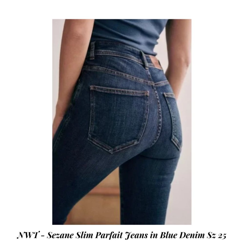 NWT - Sezane Slim Parfait Perfect Slim Jeans in Blue Denim Sz 25